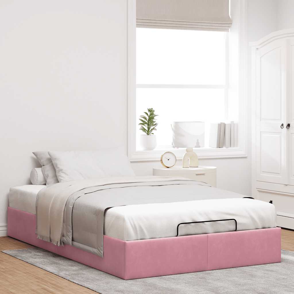 Ottoman Bed Frame No Colchão Rosa 120x190 cm Veludo