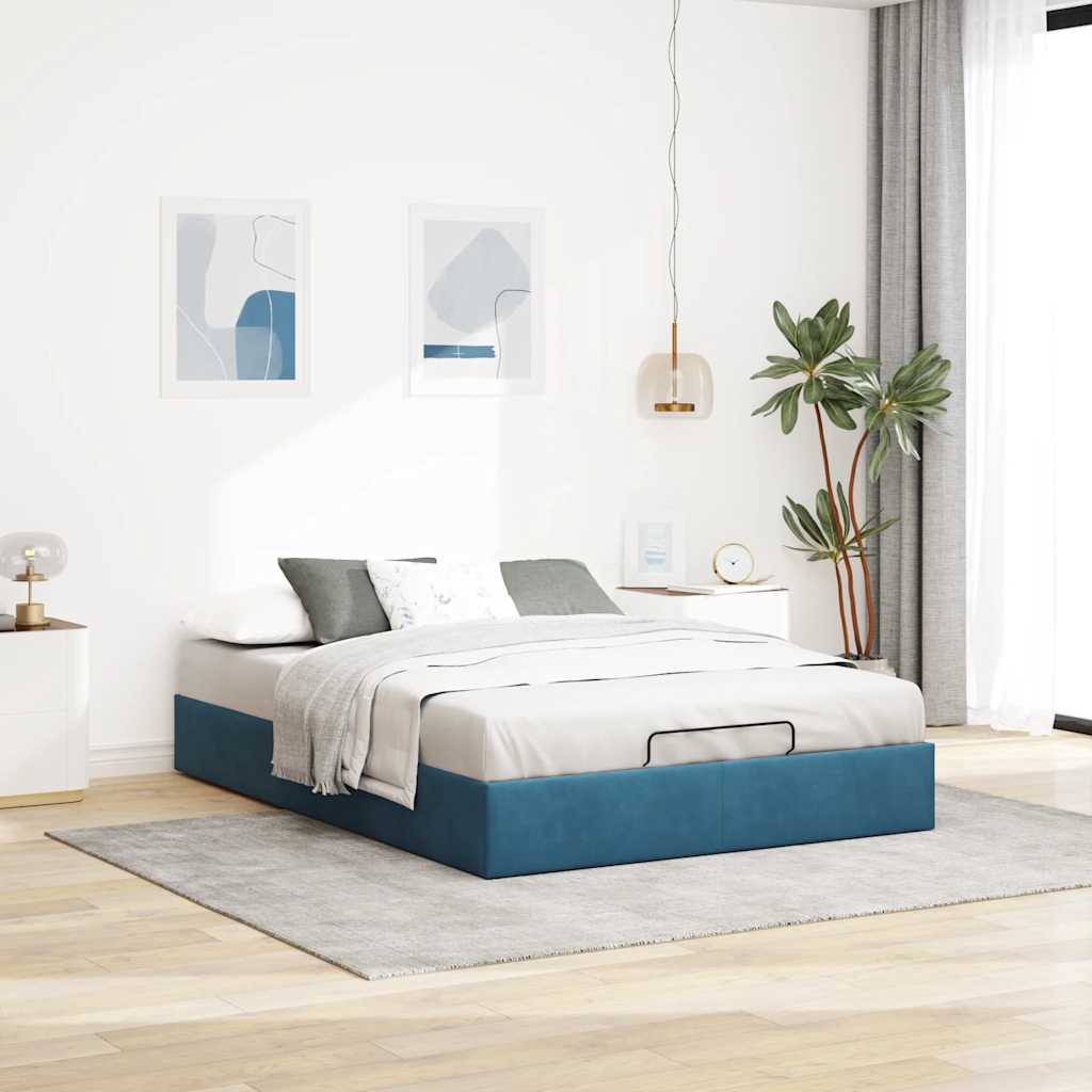 Estrutura de cama otomana sem colchão 140x190 cm azul escuro