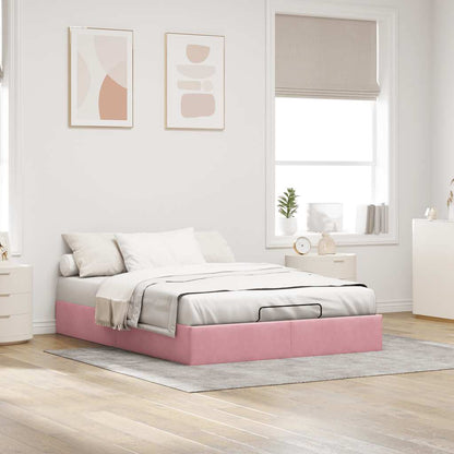 Estrutura de cama otomana sem colchão 140x190 cm veludo rosa