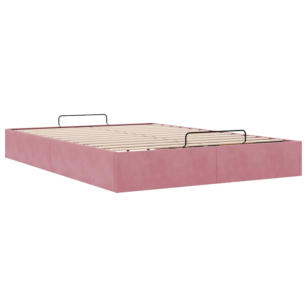 Estrutura de cama otomana sem colchão 140x190 cm veludo rosa