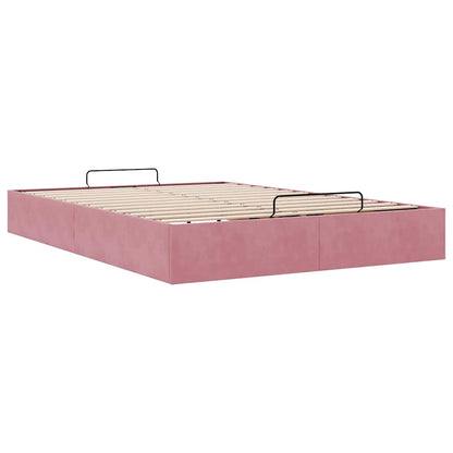 Estrutura de cama otomana sem colchão 140x190 cm veludo rosa