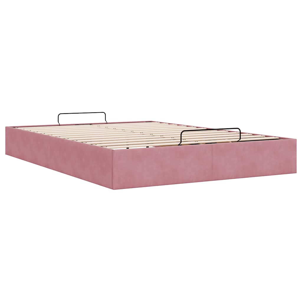 Estrutura de cama otomana sem colchão 140x190 cm veludo rosa