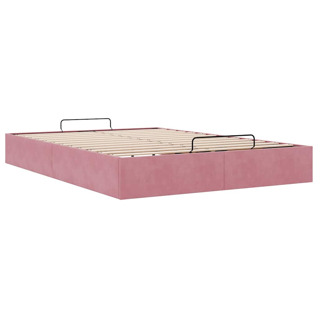 Estrutura de cama otomana sem colchão 140x200 cm veludo rosa