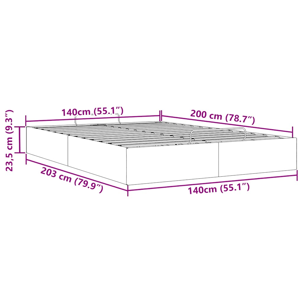 Estrutura de cama otomana sem colchão 140x200 cm veludo rosa