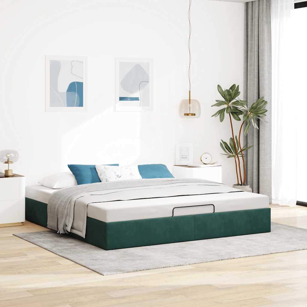 Estrutura de cama otomana sem colchão 160x200 cm verde escuro