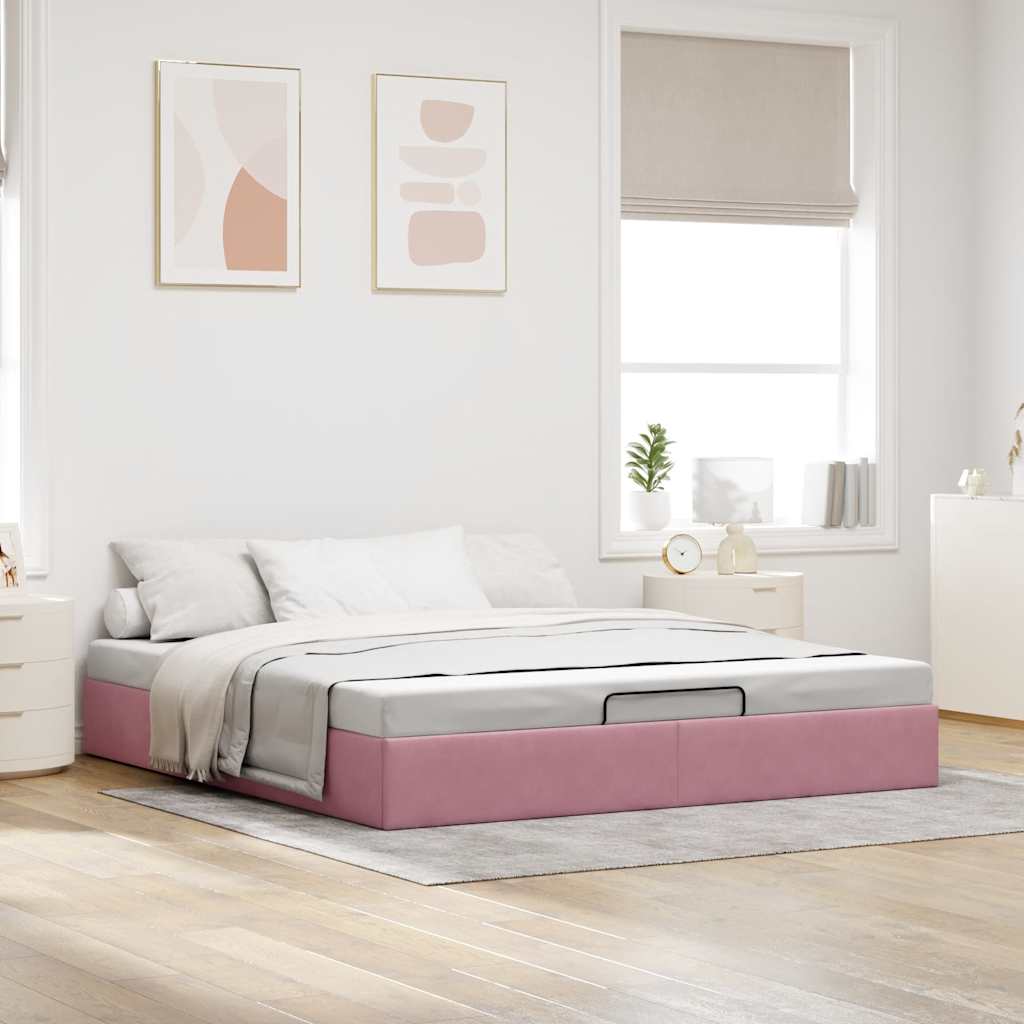 Estrutura de cama otomana sem colchão 160x200 cm veludo rosa