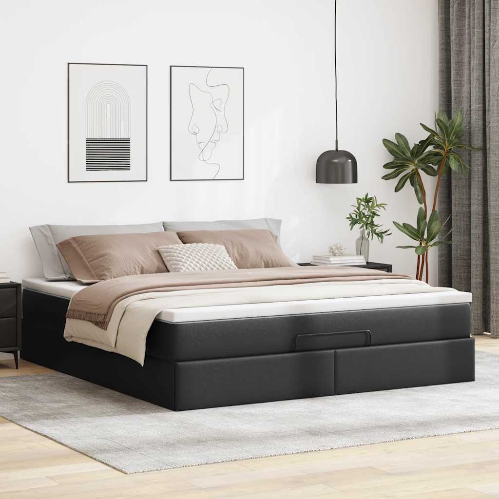 Estrutura de cama otomana com colchão 160x200 cm preta