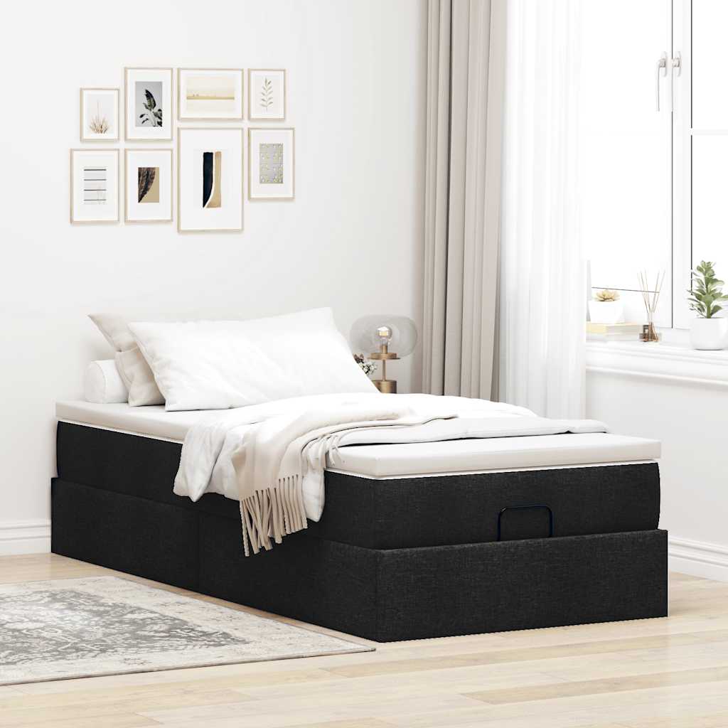 Estrutura de cama otomana com colchão 100x200cm tecido preto