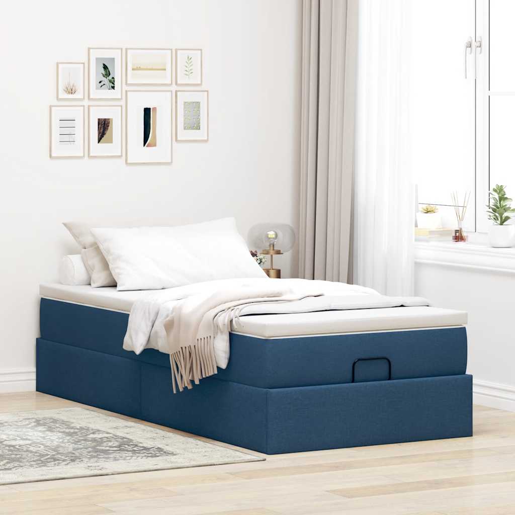 Estrutura de cama otomana com colchão 100x200cm tecido azul