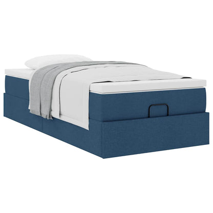 Estrutura de cama otomana com colchão 100x200cm tecido azul