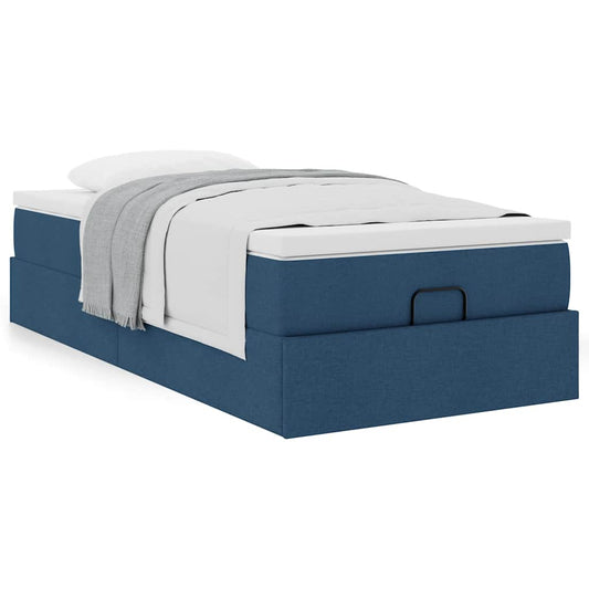 Estrutura de cama otomana com colchão 100x200cm tecido azul