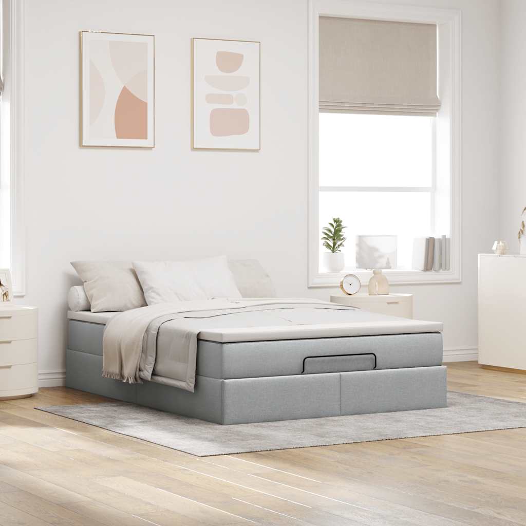 Estrutura de cama otomana com colchão 140x190 cm cinzento claro