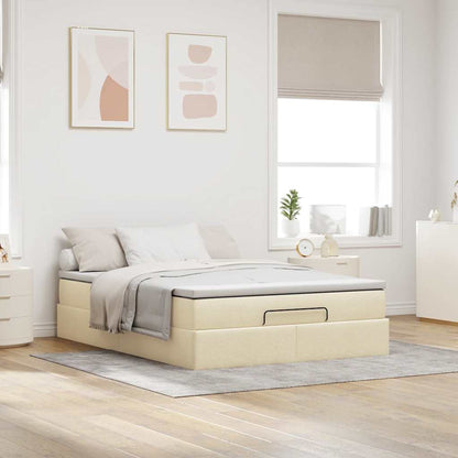 Estrutura de cama otomana com creme de colchão 140x190cm tecido