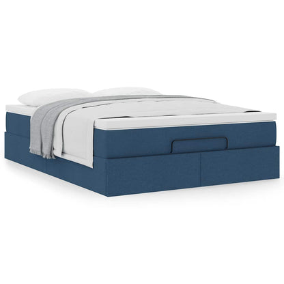 Estrutura de cama otomana com colchão 140x190cm tecido azul