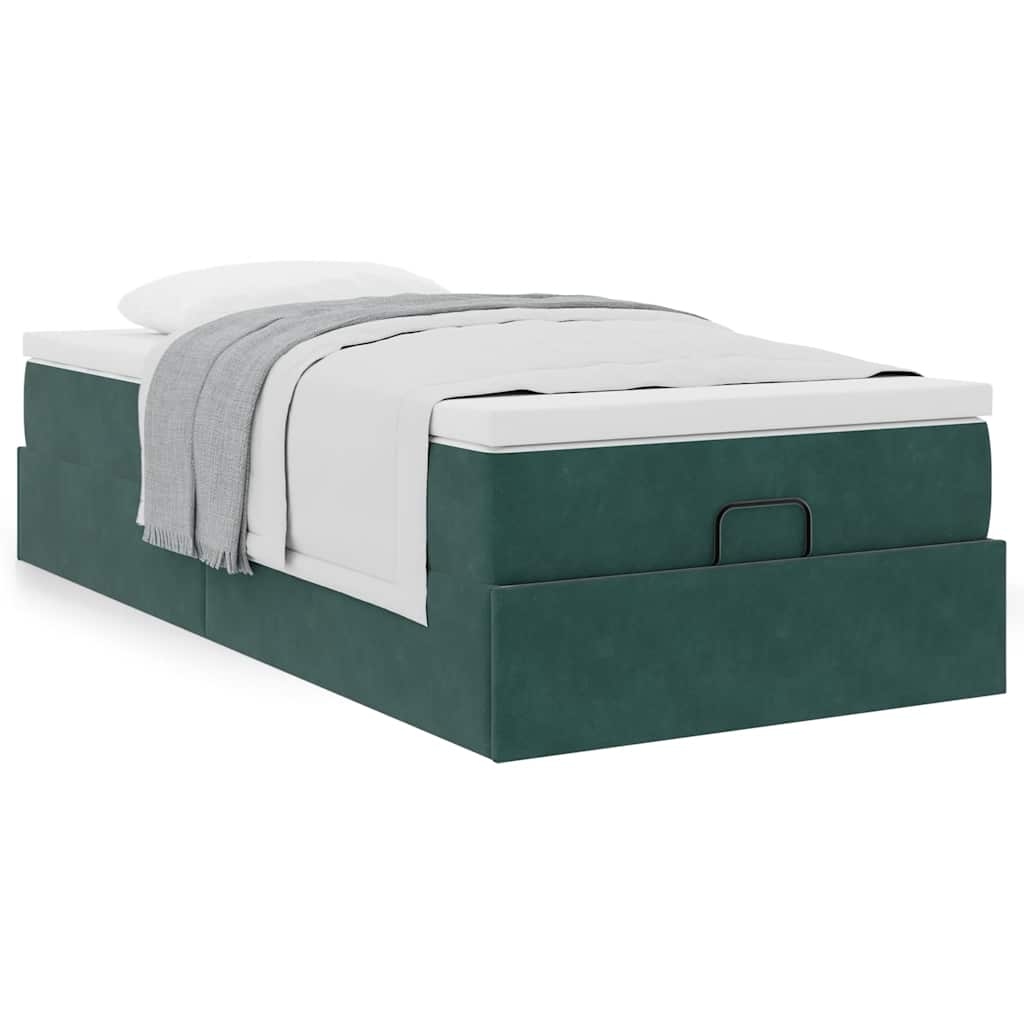 Estrutura de cama otomana com colchão verde escuro veludo