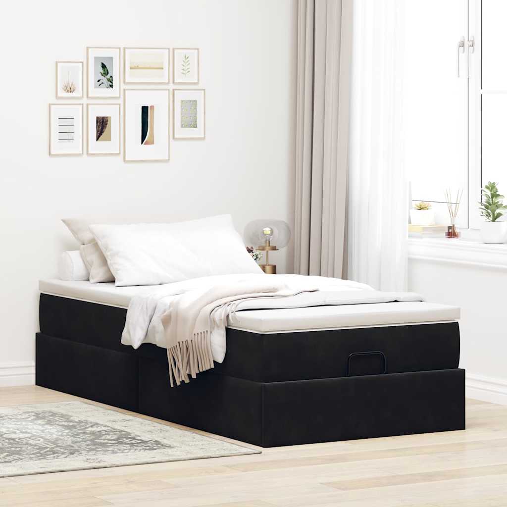 Estrutura de cama otomana vidaXL com colchão preto 100x200cm Veludo