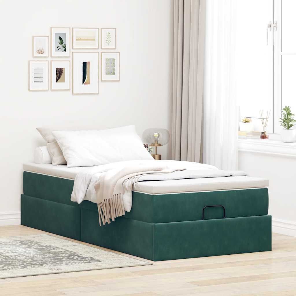 Estrutura de cama otomana vidaXL com colchão verde escuro Veludo