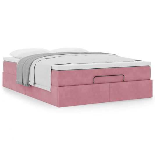 Estrutura de cama otomana com colchão 140x190 cm veludo rosa