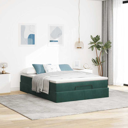 Estrutura de cama otomana com colchão 140x200 cm verde escuro