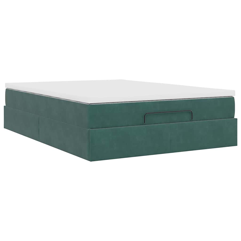 Estrutura de cama otomana com colchão 140x200 cm verde escuro