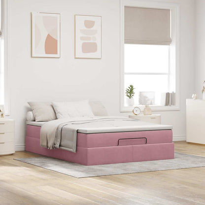 Estrutura de cama otomana com colchão 140x200 cm veludo rosa