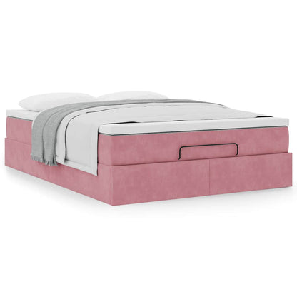 Estrutura de cama otomana com colchão 140x200 cm veludo rosa