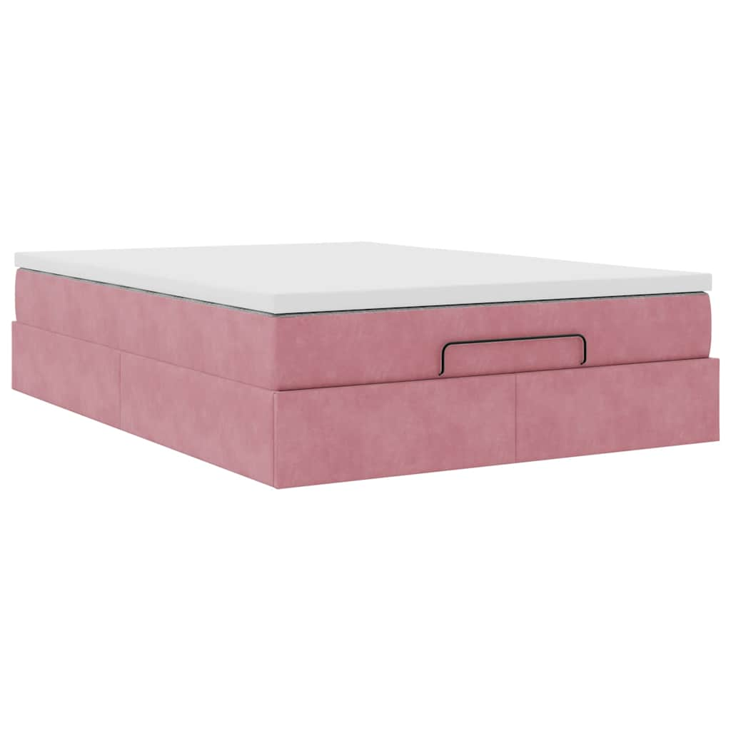 Estrutura de cama otomana com colchão 140x200 cm veludo rosa