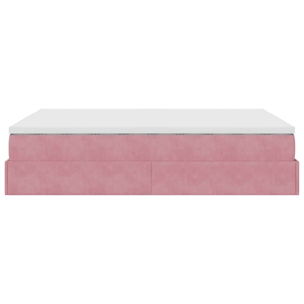 Estrutura de cama otomana com colchão 140x200 cm veludo rosa