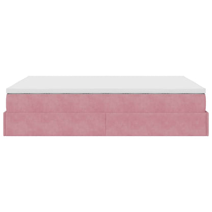 Estrutura de cama otomana com colchão 140x200 cm veludo rosa