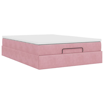 Estrutura de cama otomana com colchão 140x200 cm veludo rosa