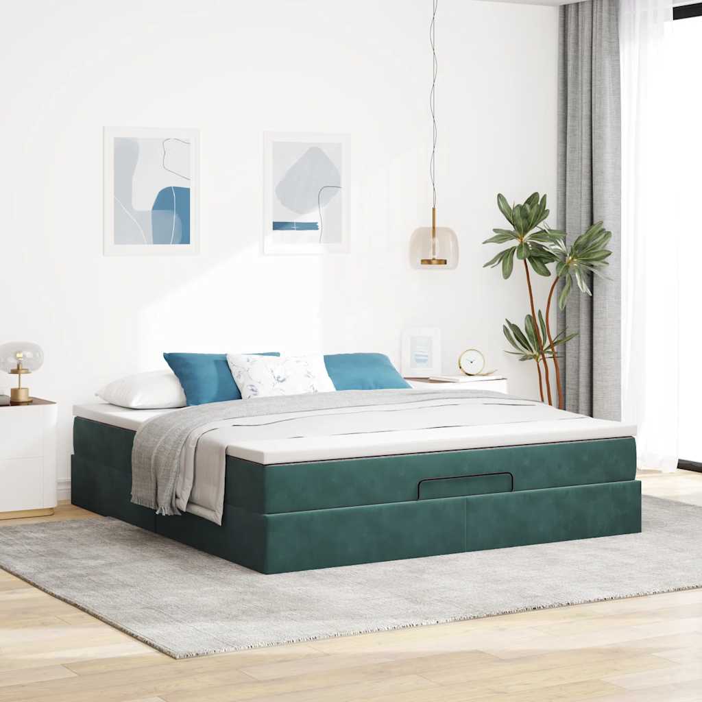 Estrutura de cama otomana com colchão 160x200 cm verde escuro