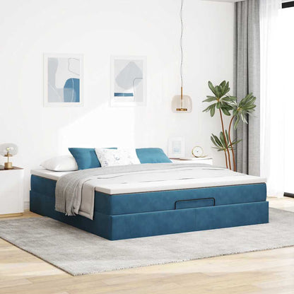 Estrutura de cama otomana com colchão 160x200 cm azul escuro