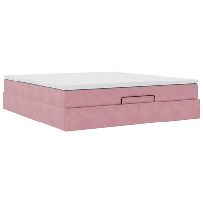 Estrutura de cama otomana com colchão 160x200 cm veludo rosa