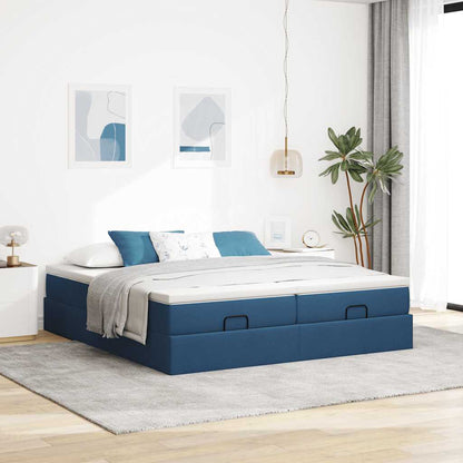 Estrutura de cama otomana com colchões 160x200cm tecido azul