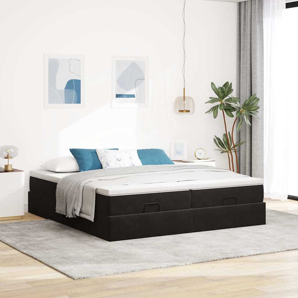 Estrutura de cama otomana com colchões 160x200 cm veludo preto