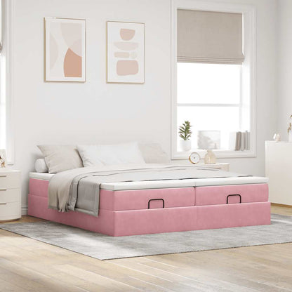 Estrutura de cama otomana com colchões 160x200 cm veludo rosa