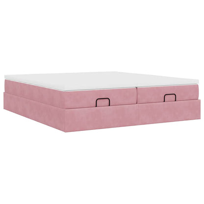 Estrutura de cama otomana com colchões 160x200 cm veludo rosa