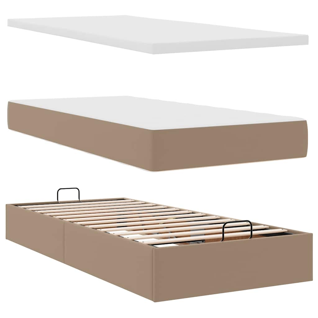 Cama otomana com colchão 90x190 cm couro artificial cappucino