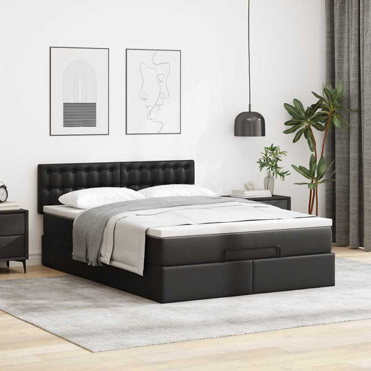 Estrutura de cama otomana com colchão 140x190 cm preta