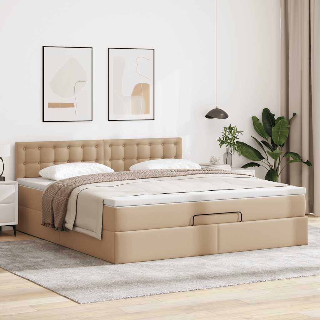 Estrutura de cama otomana com colchão cappucino 140x190 cm