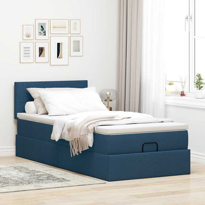 Estrutura de cama otomana com colchão 100x200cm tecido azul