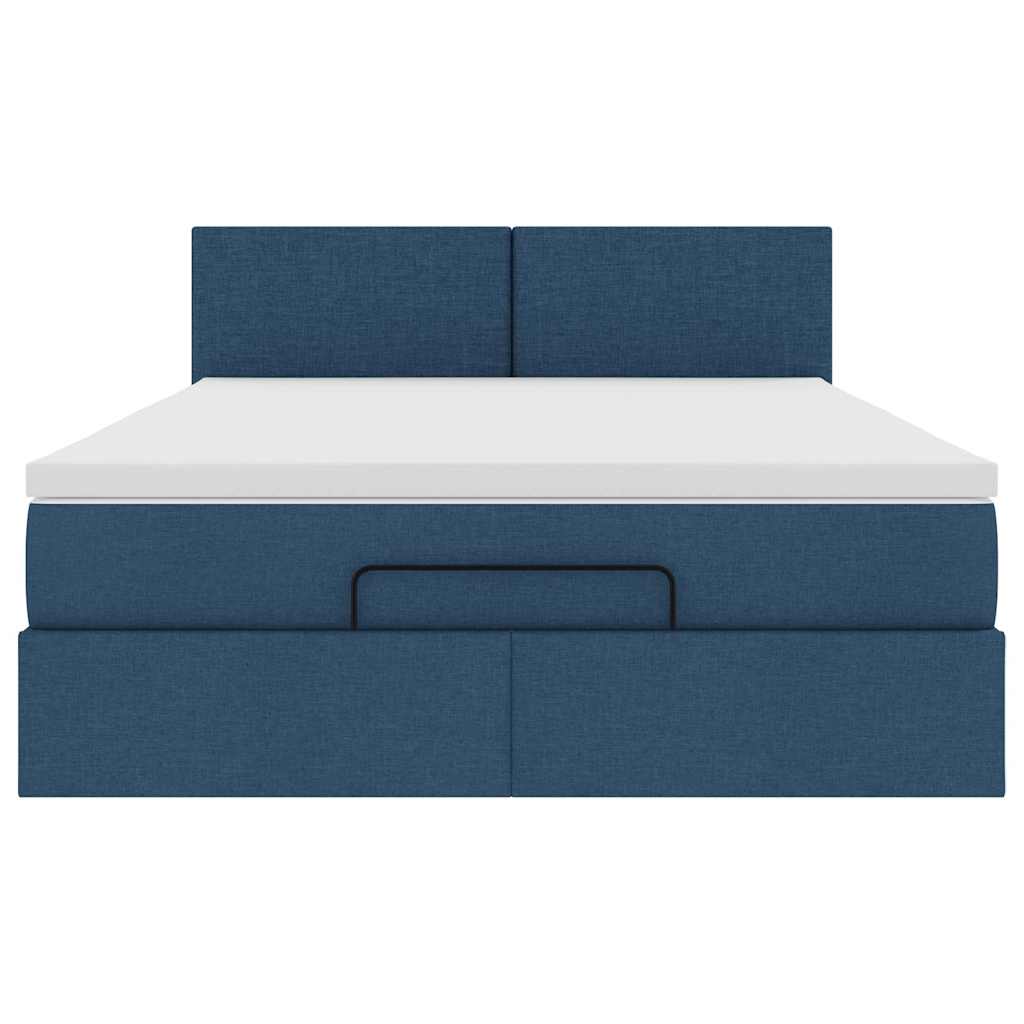 Estrutura de cama otomana com colchão 140x190cm tecido azul