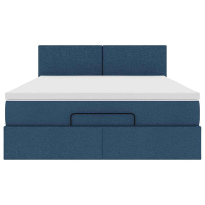 Estrutura de cama otomana com colchão 140x190cm tecido azul