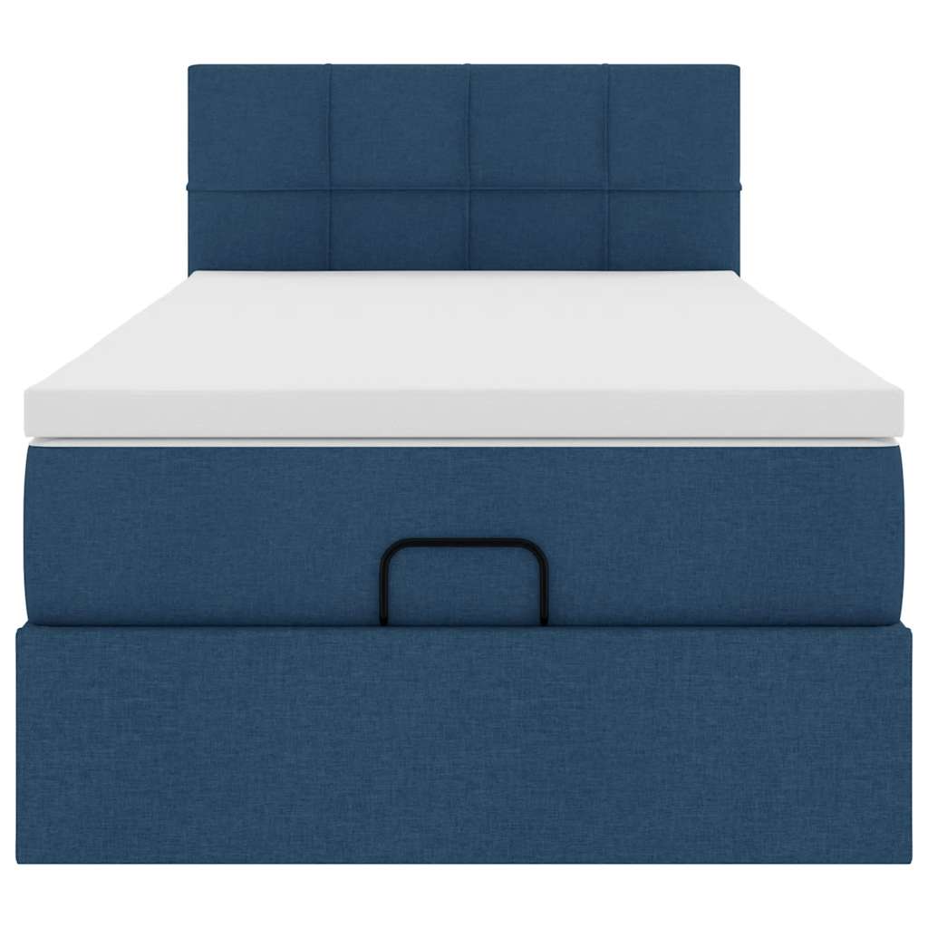 Estrutura de cama otomana com colchão 100x200cm tecido azul