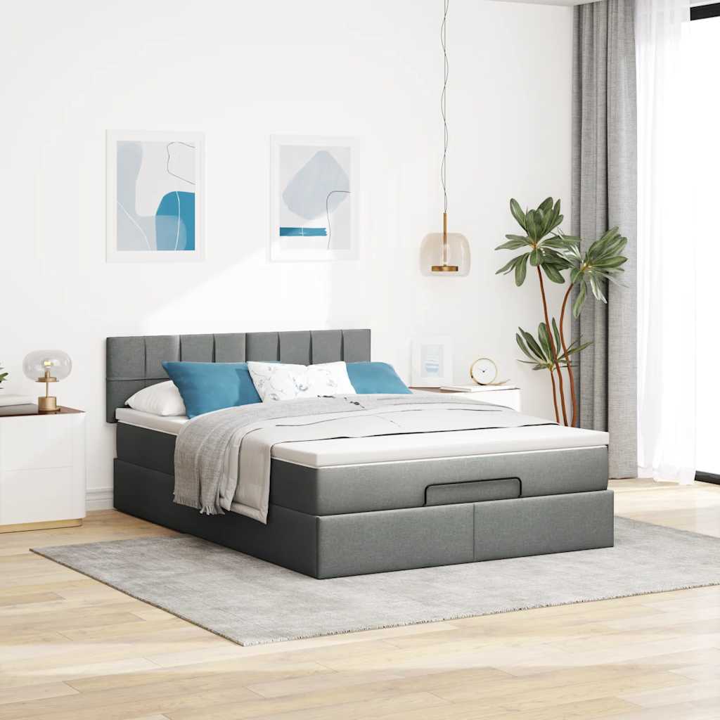 Estrutura de cama otomana com colchão 140x190cm cinzento escuro