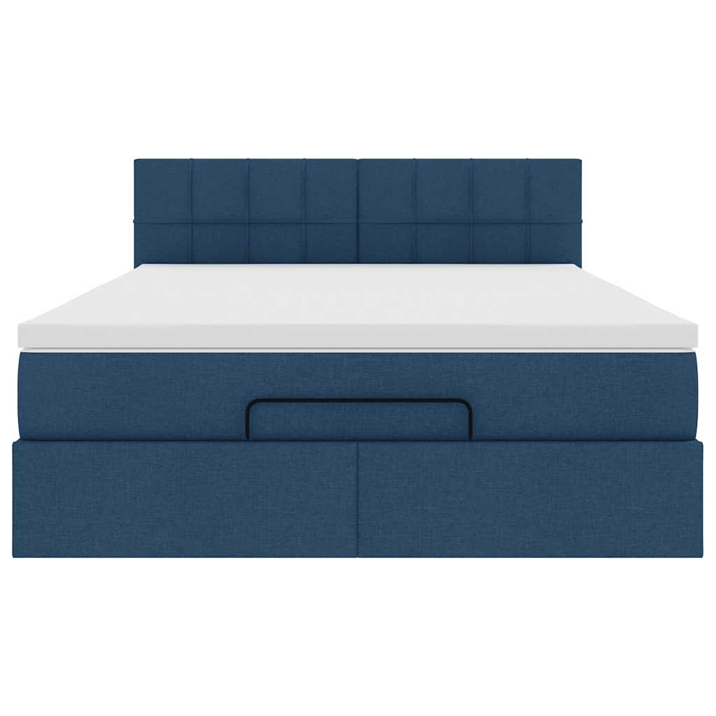 Estrutura de cama otomana com colchão 140x190cm tecido azul