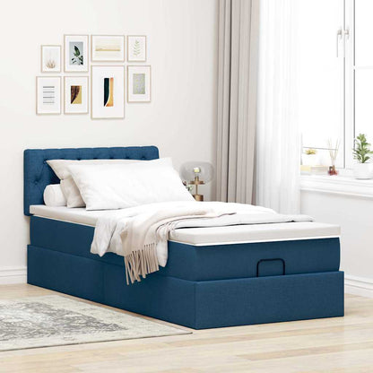 Estrutura de cama otomana com colchão 100x200cm tecido azul