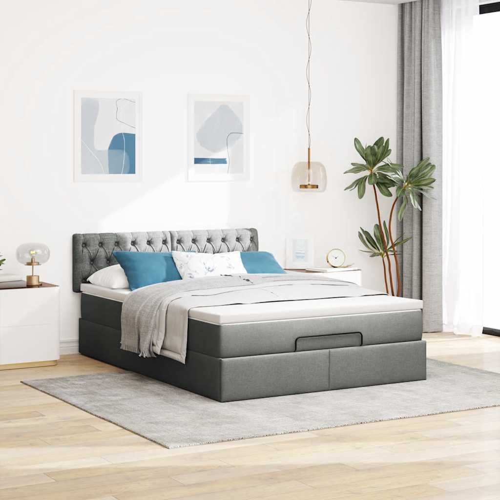 Estrutura de cama otomana com colchão 140x190cm cinzento escuro