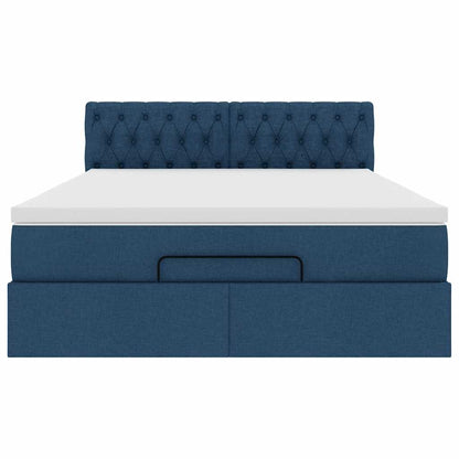 Estrutura de cama otomana com colchão 140x190cm tecido azul