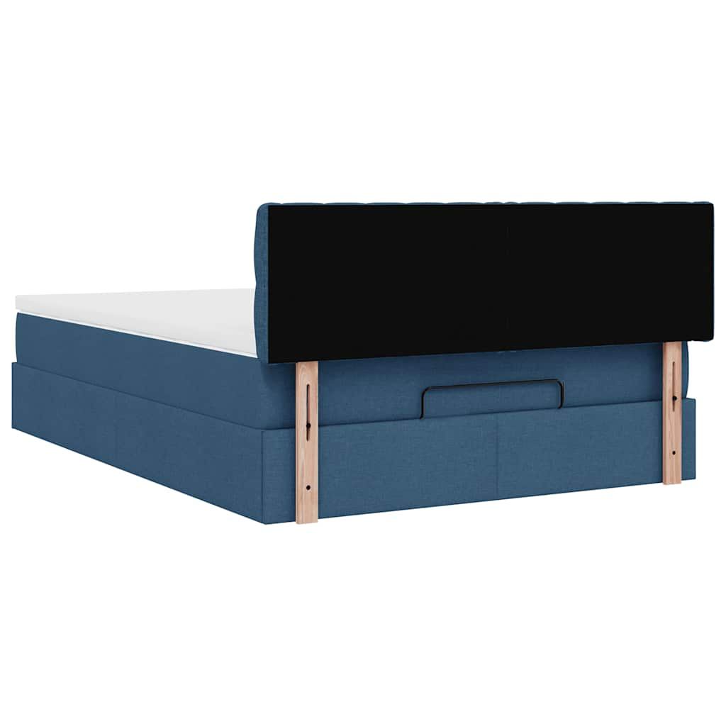 Estrutura de cama otomana com colchão 140x190cm tecido azul